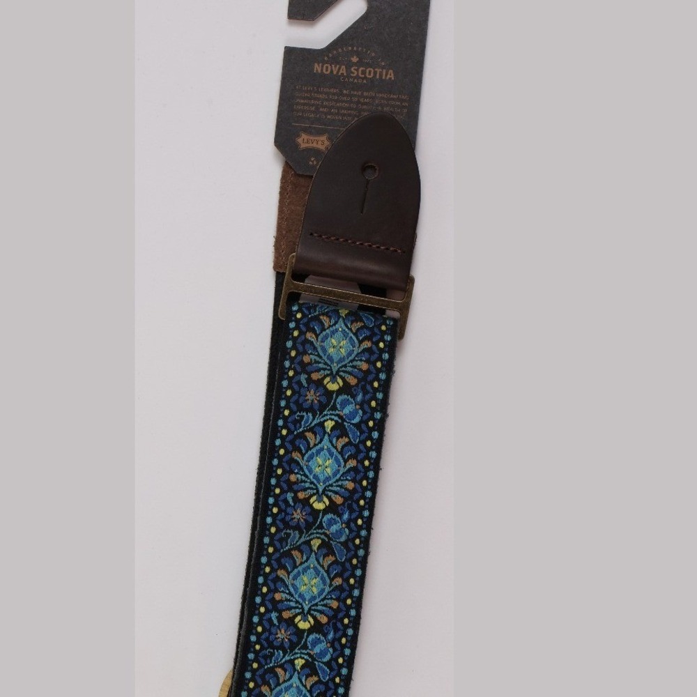 Levy's Guitar Strap Jacquard Floral Blue Leather NWT
